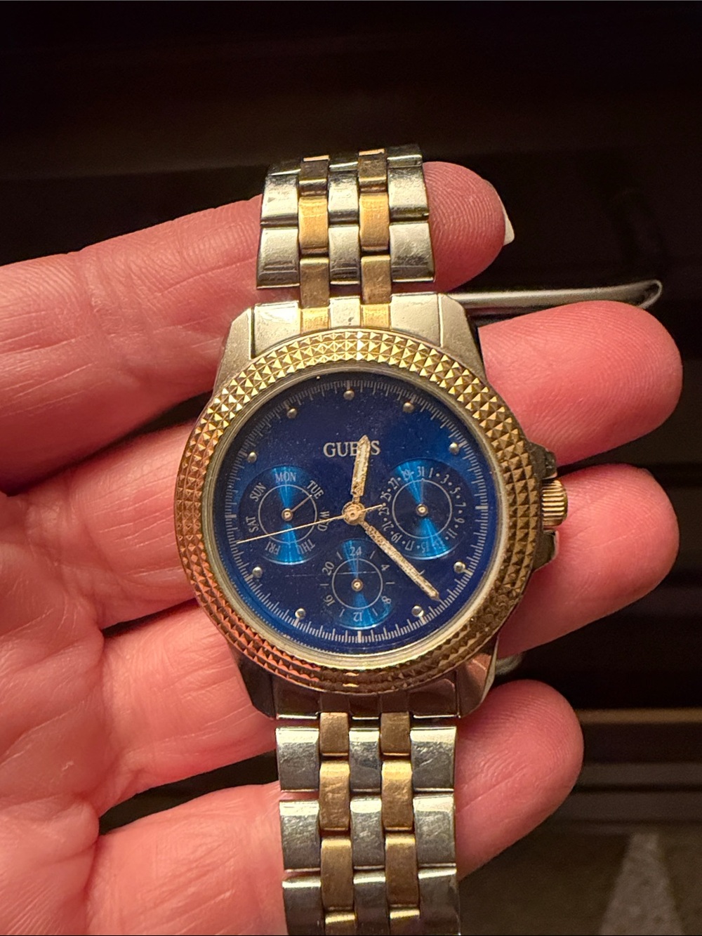 GUESS Two-Tone Gold & Silver Bracelet Watch with Blue Dial